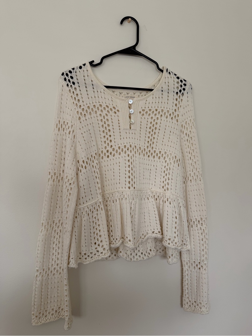Lucky Brand Crochet Peplum Henley Top - Cream